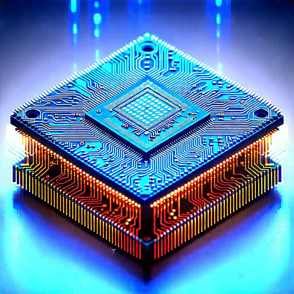 Microchip with blue light glow