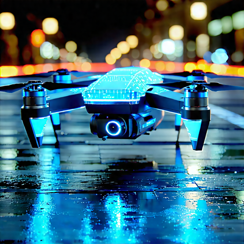 Drone With Holographic Display With Blue Black