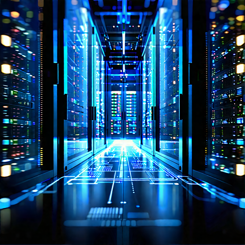 Server Rack With Data Streams With Image, There