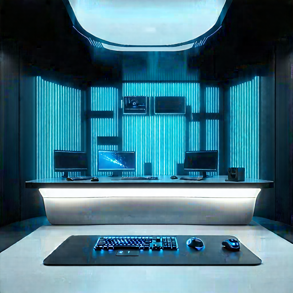 Futuristic Digital Workspace With Image, There