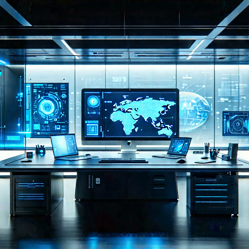 Futuristic Tech Startup Office With Large Computer