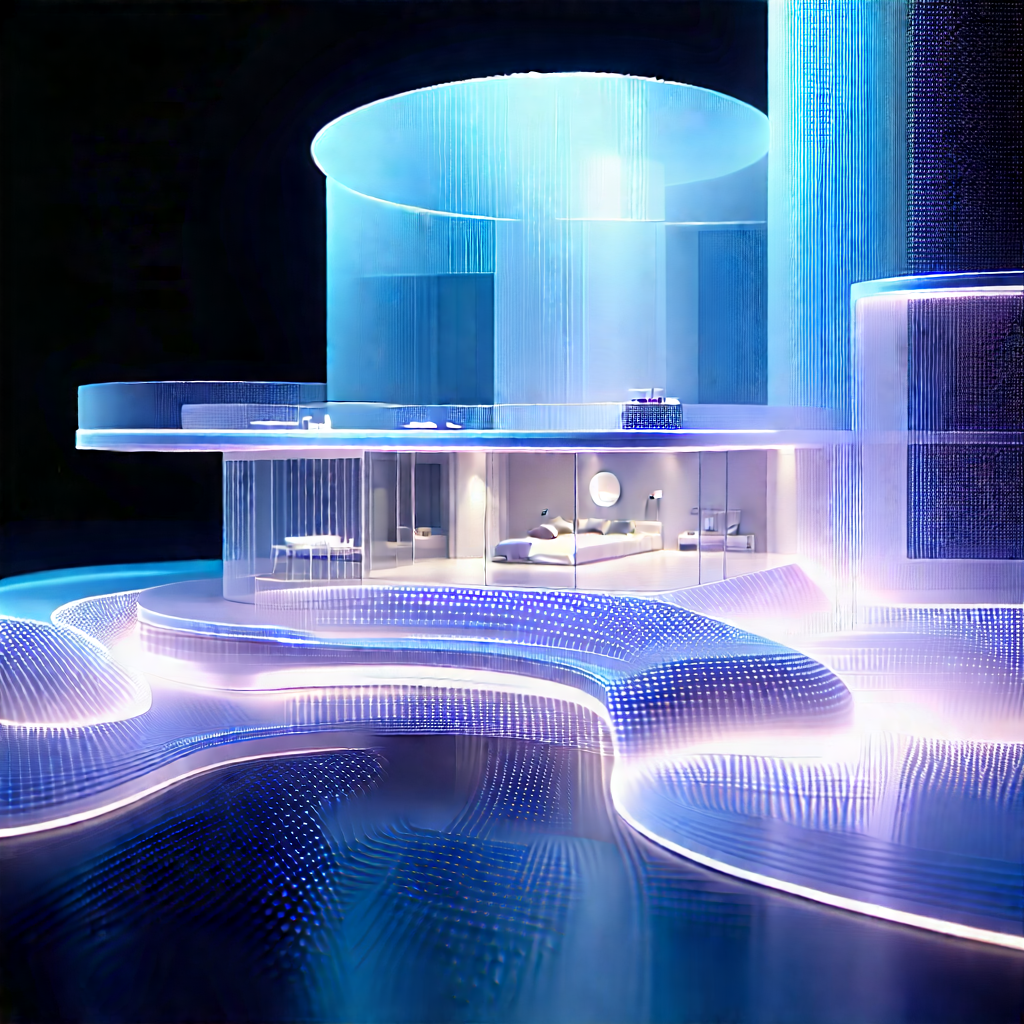Futuristic Smart Home With Futuristic, Blue-lit