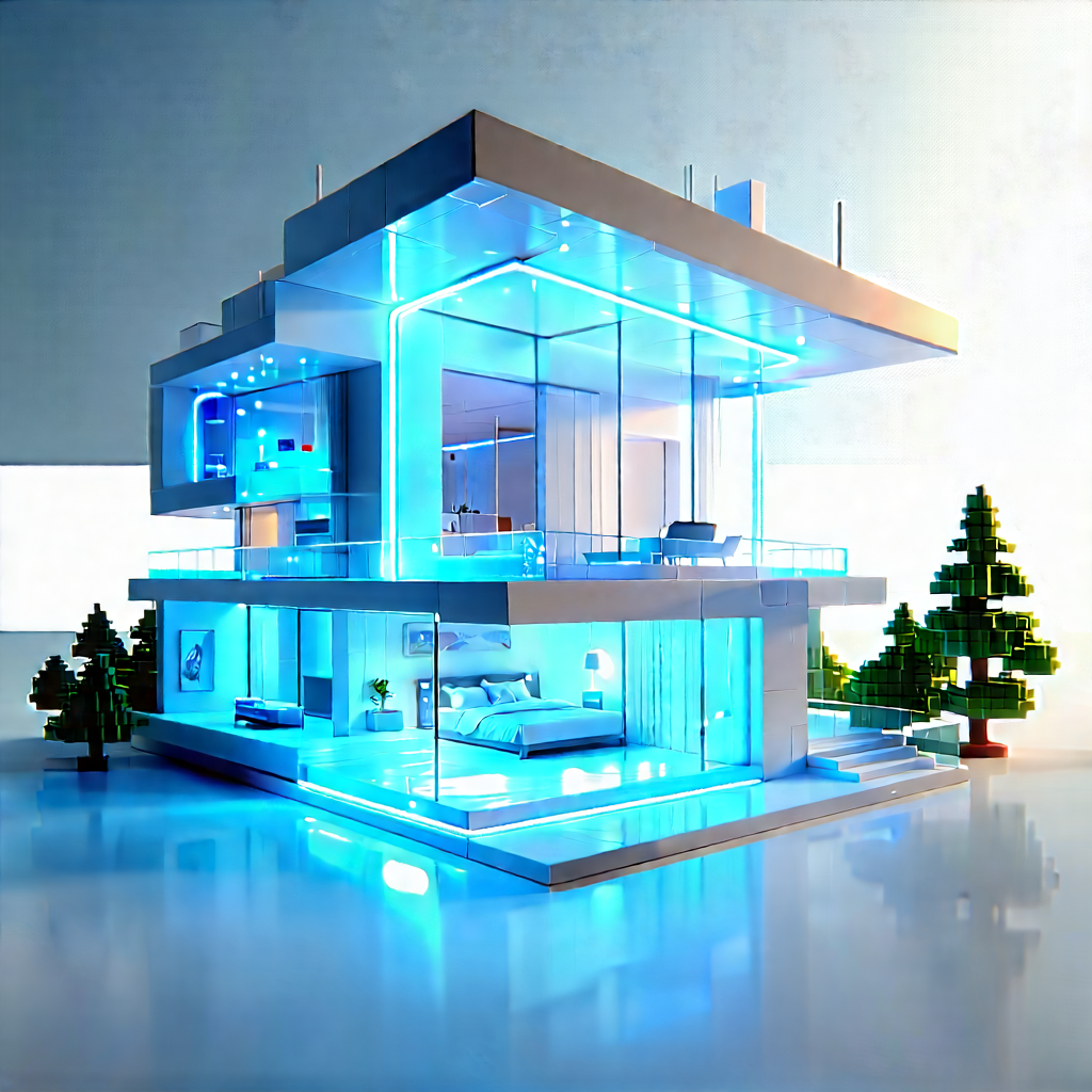 Futuristic Smart Home With Futuristic, Blue-lit