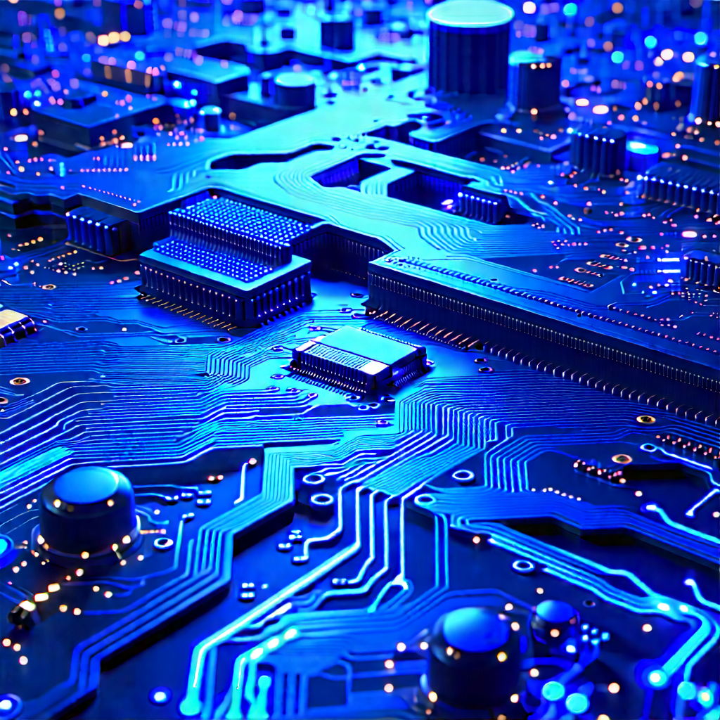 Circuit board with blue light (glow:1.15)