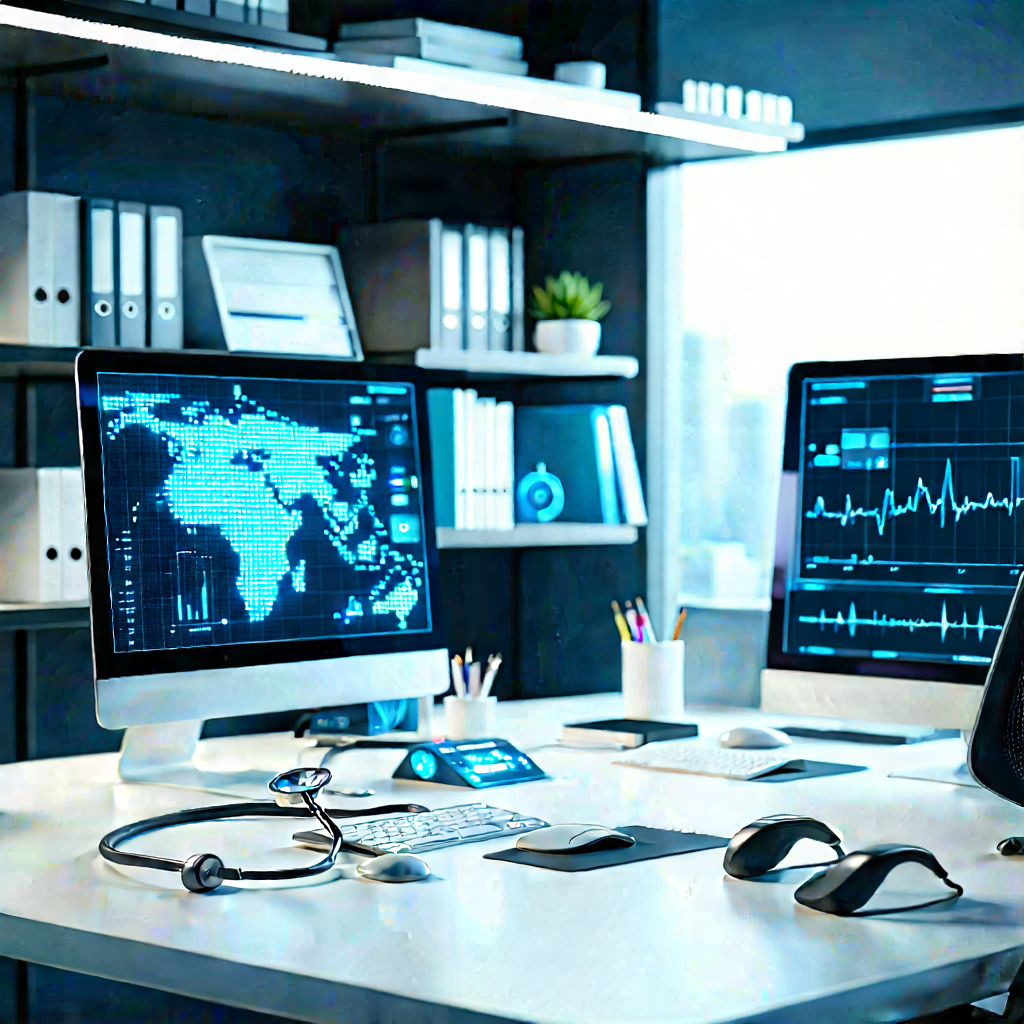 Healthcare Technology In Tech Office With Desk Computer