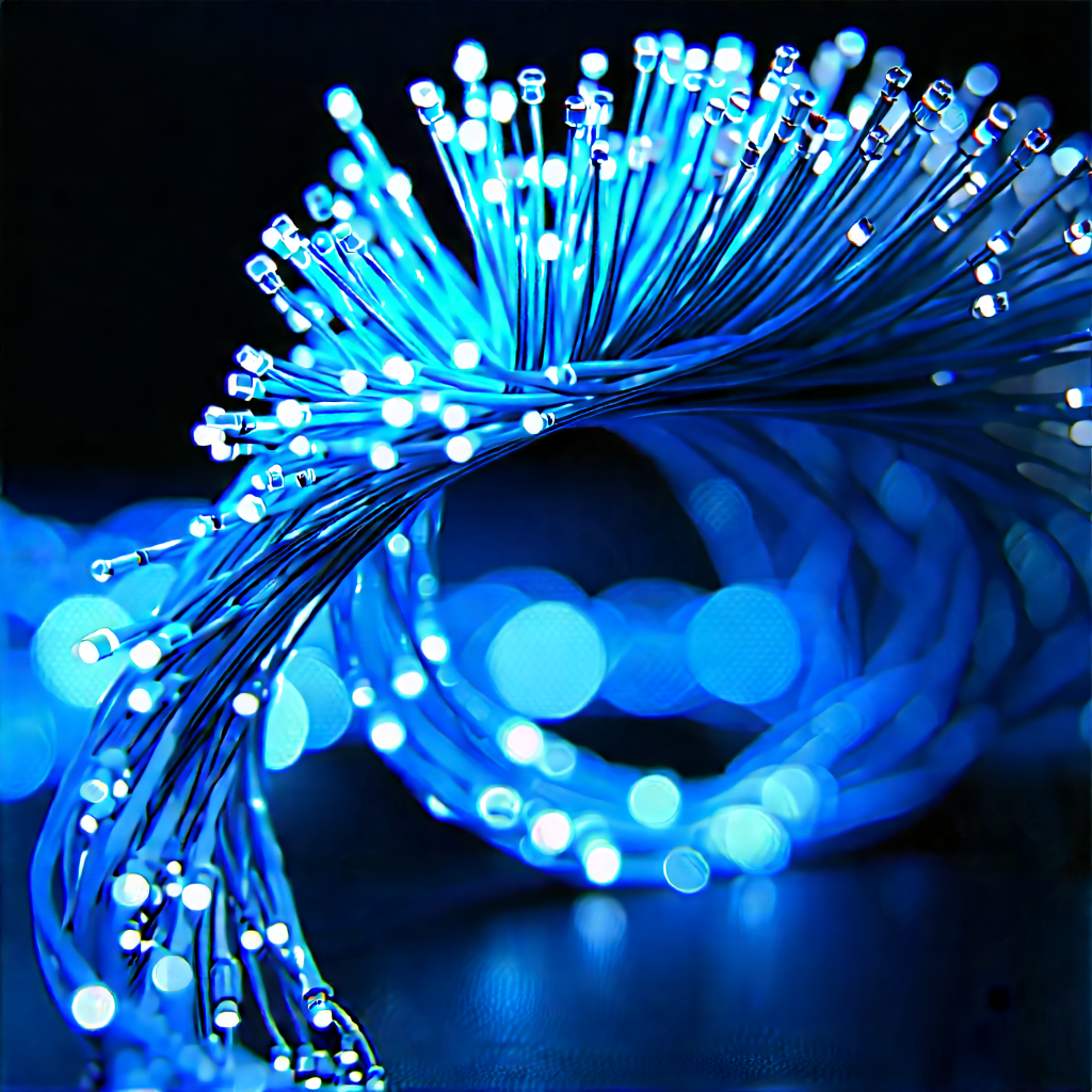 Close-up Of Fiber Optic Cables With Close-up Blue