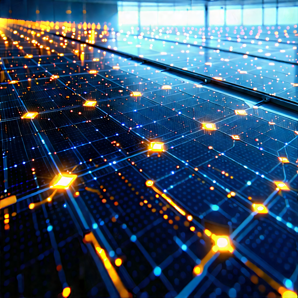 Solar Panel With Data Streams With Large, Blue,