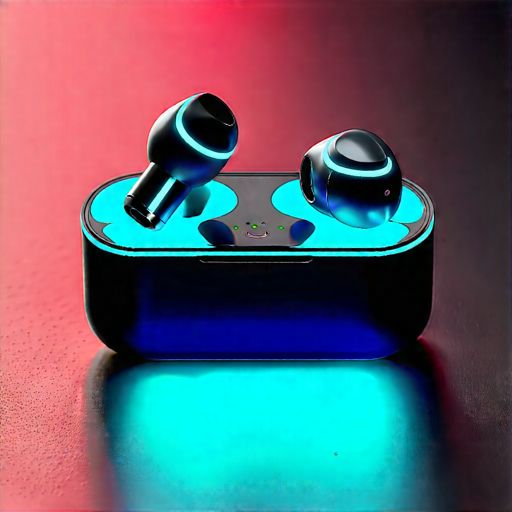 Wireless Earbuds With Glowing Screen With Pair Blue