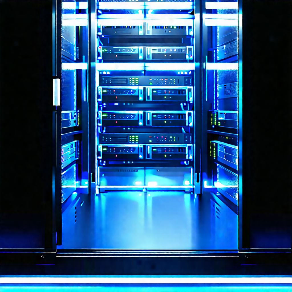 Server rack with blue light (glow:1.39)
