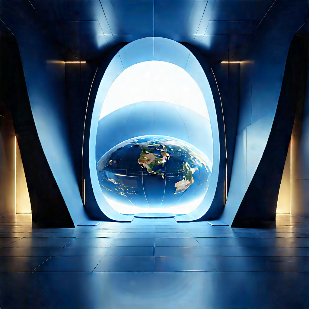 Futuristic Innovation Hub With Large, Blue,