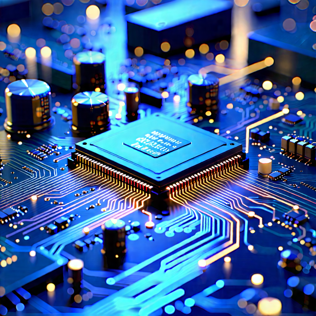 Circuit Board With Data Streams With Close-up Computer