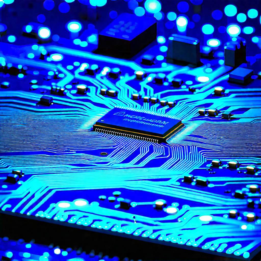 Circuit board with blue light glow