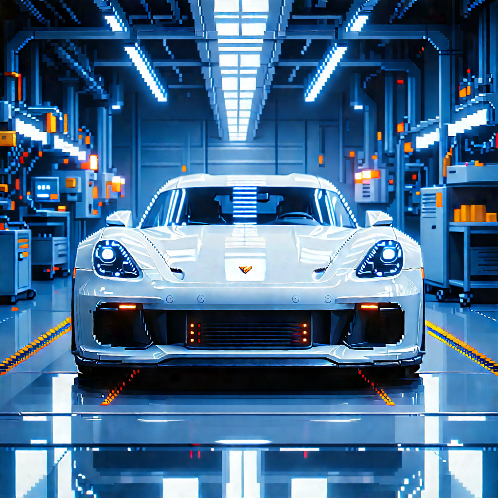 Automotive Technology In Manufacturing Facility With White Sports