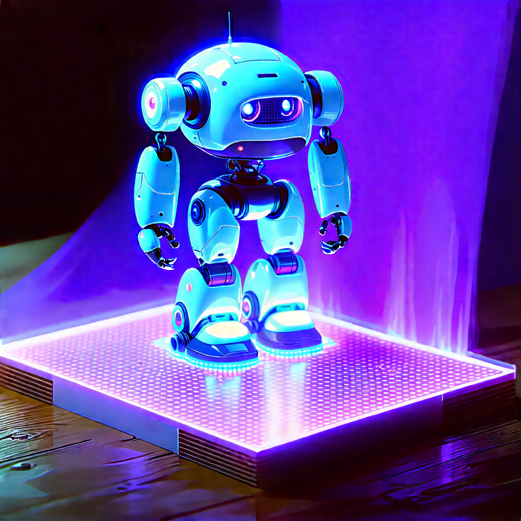 Robot With Holographic Projection With Robot Blue
