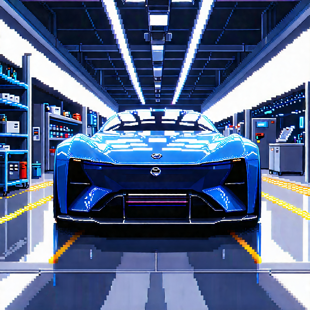 Automotive Technology In Manufacturing Facility With Blue Sports