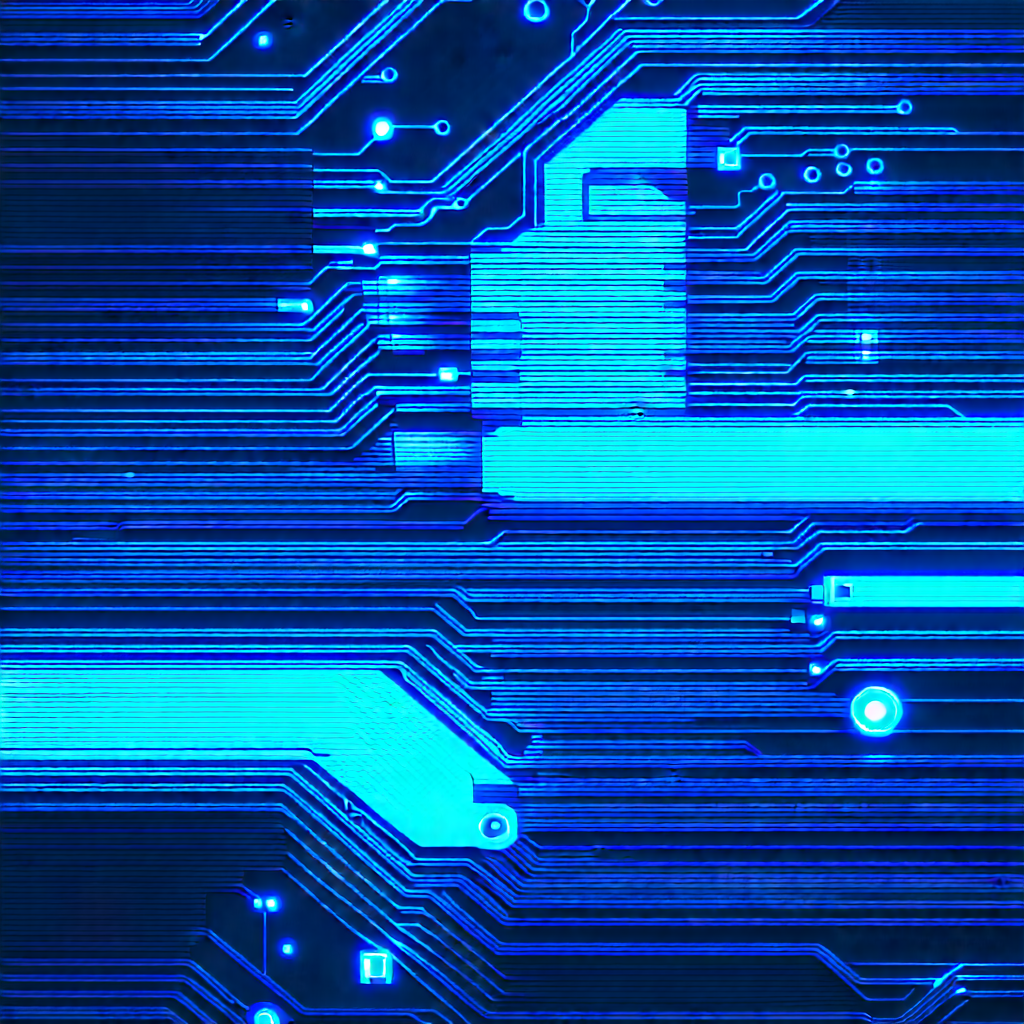 Circuit board with blue light (glow:1.15)