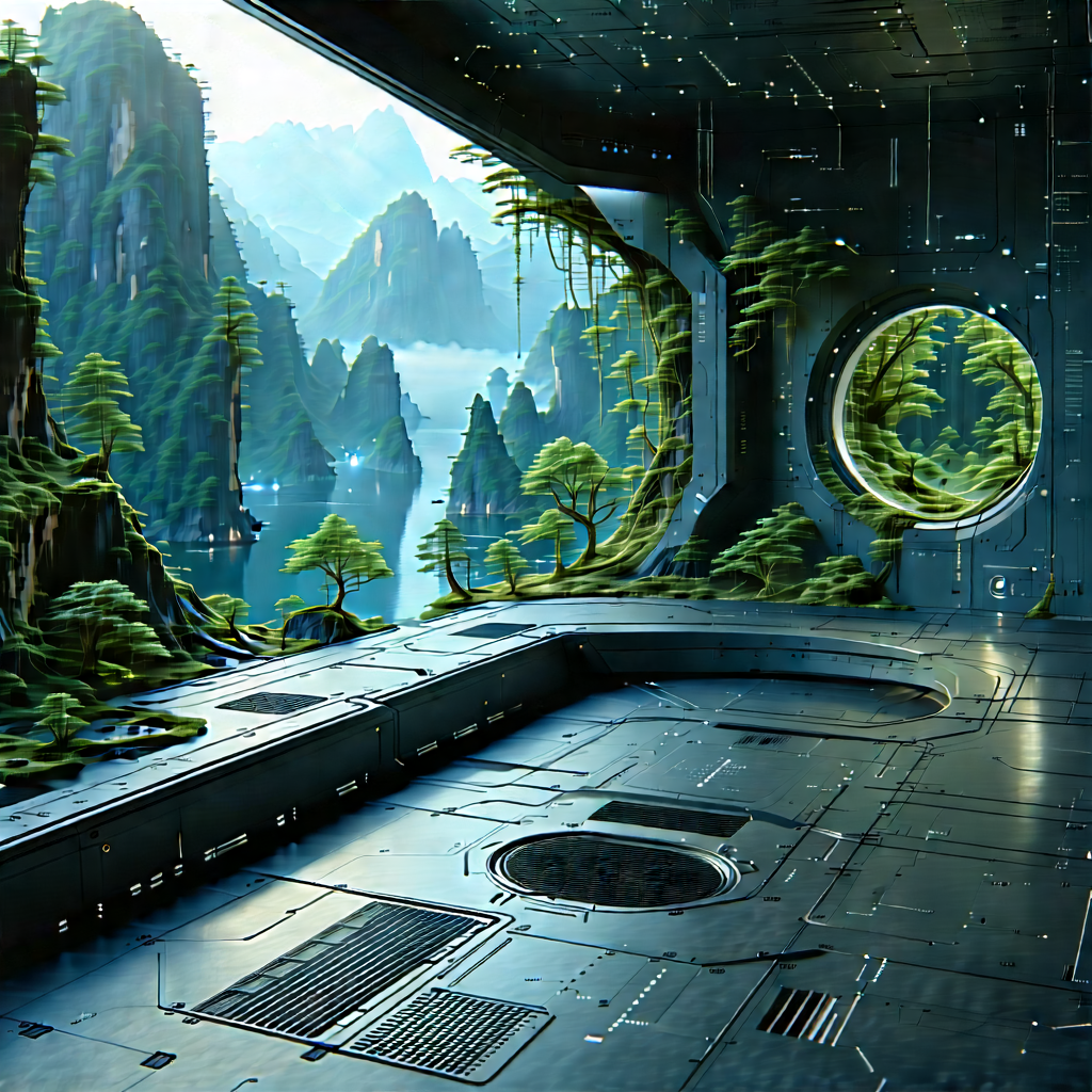 Futuristic (digital:1.2) Workspace With Image, There