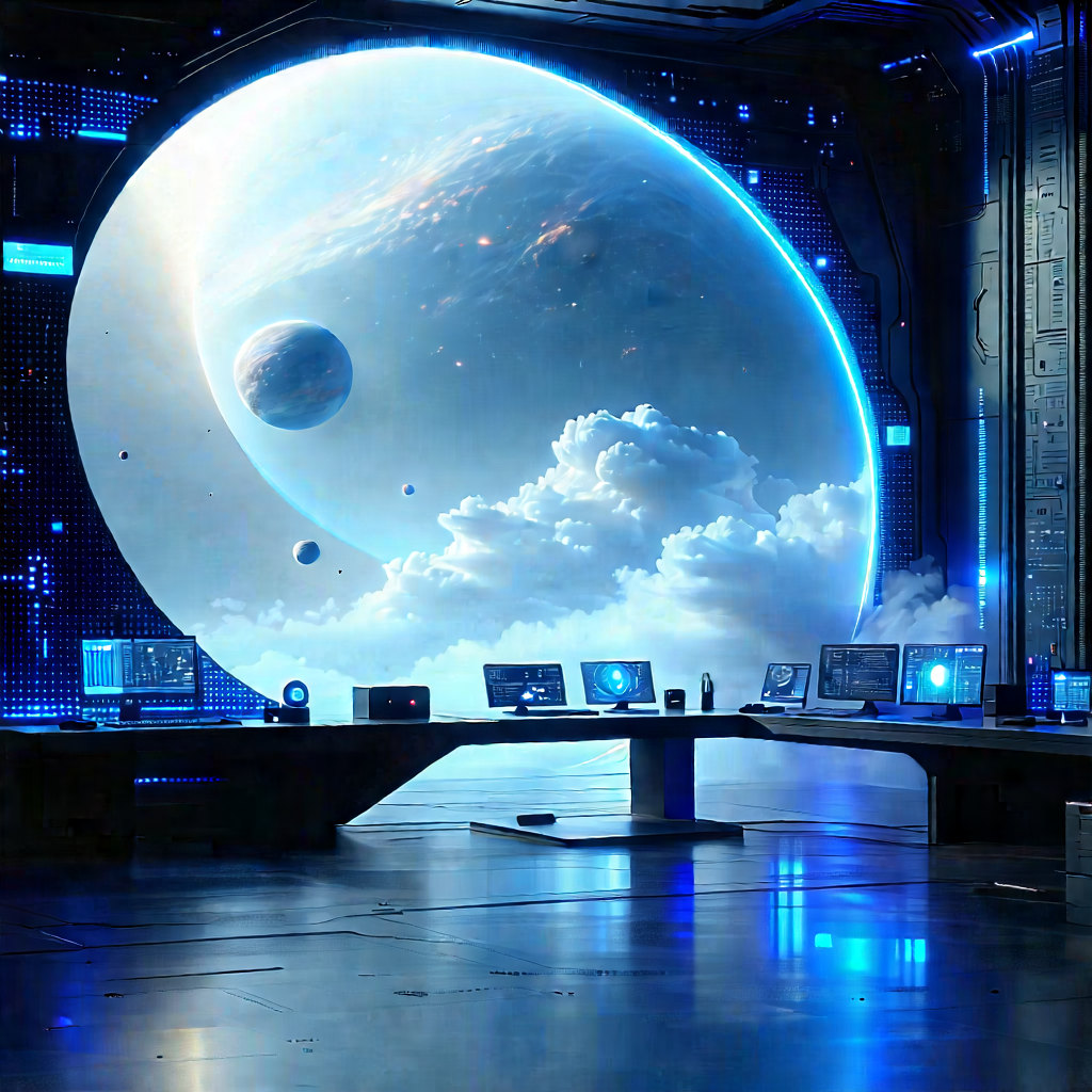 (futuristic:1.24) Digital Workspace With Image, There
