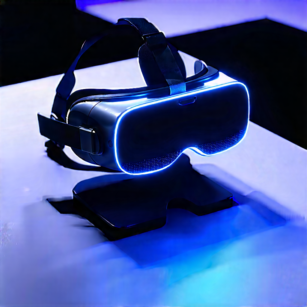 Vr Headset With Glowing Screen With Pair Blue