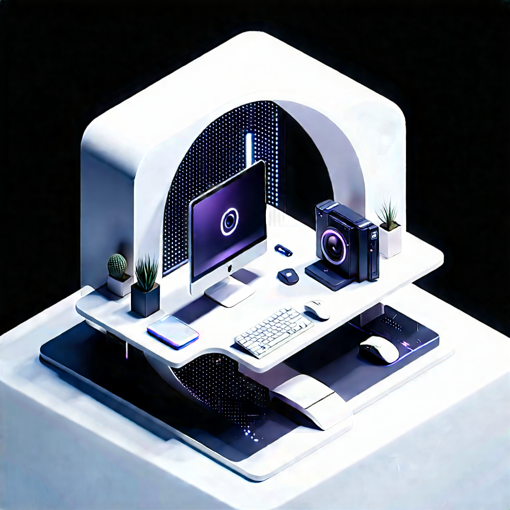 Futuristic Digital Workspace With Computer Desk