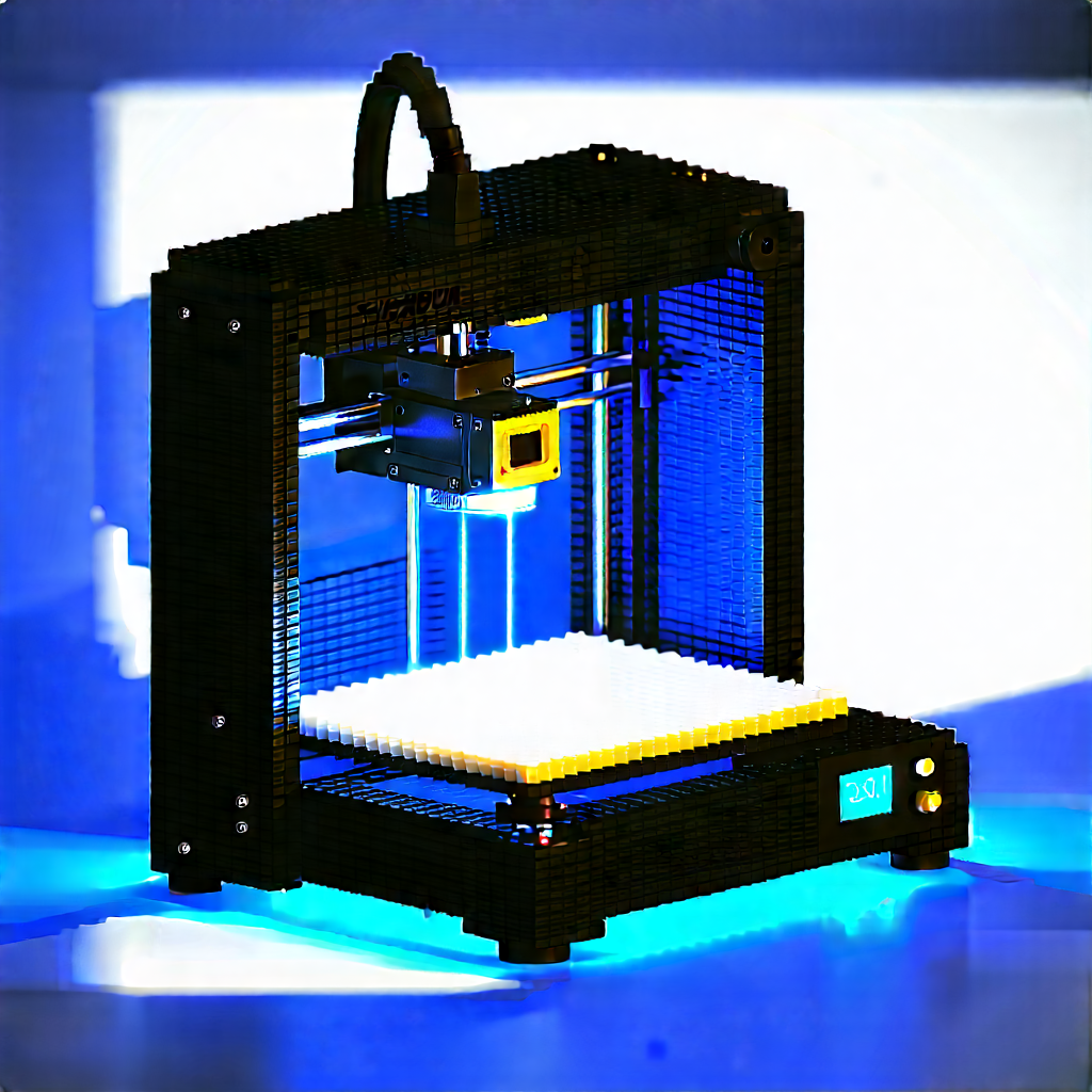 3d printer with blue light glow