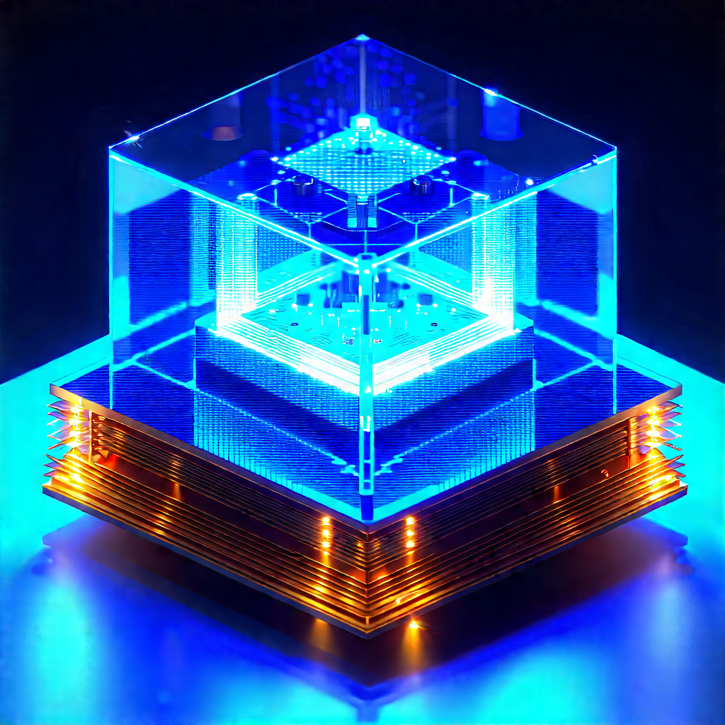 Quantum computer with blue light (glow:1.29)