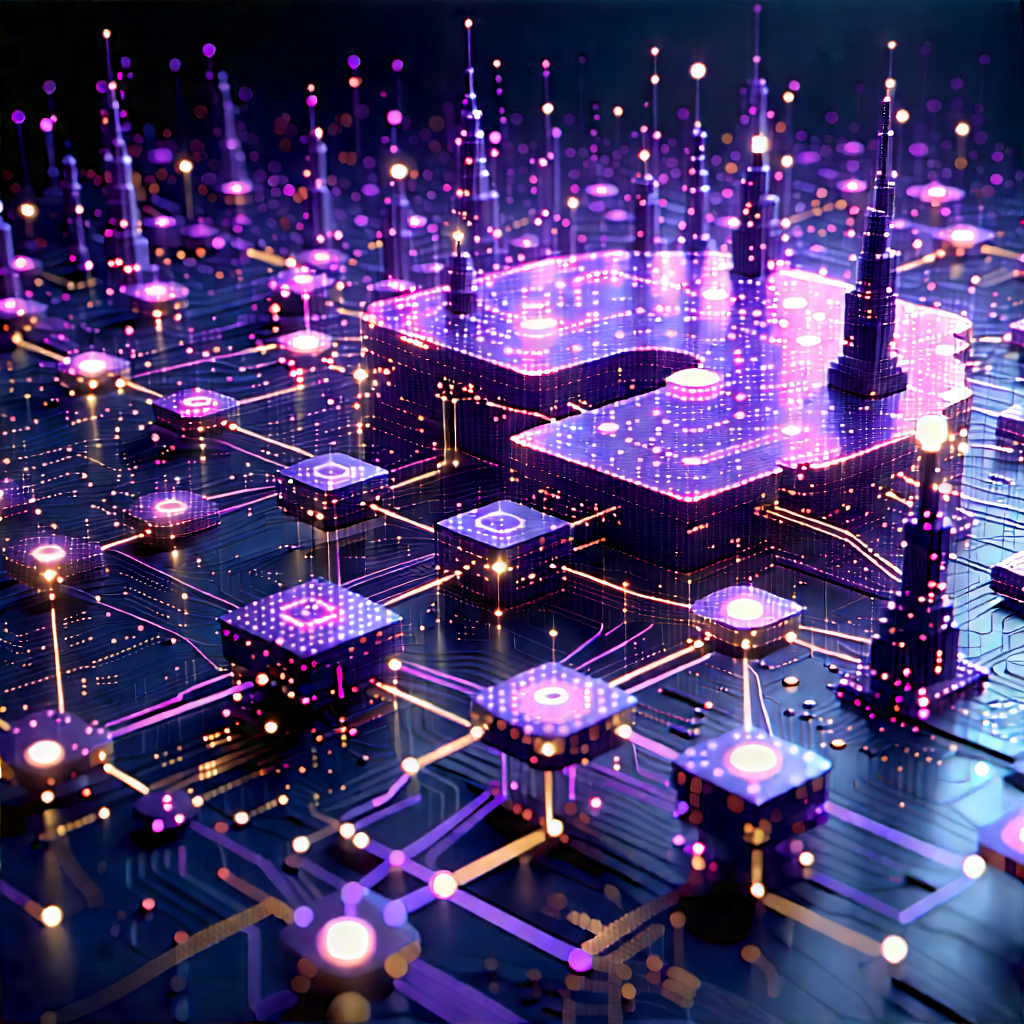 Blockchain Network Visualization With Purple Black