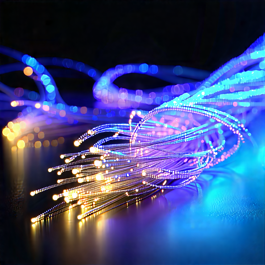 Close-up Of Fiber Optic Cables With Close-up Blue