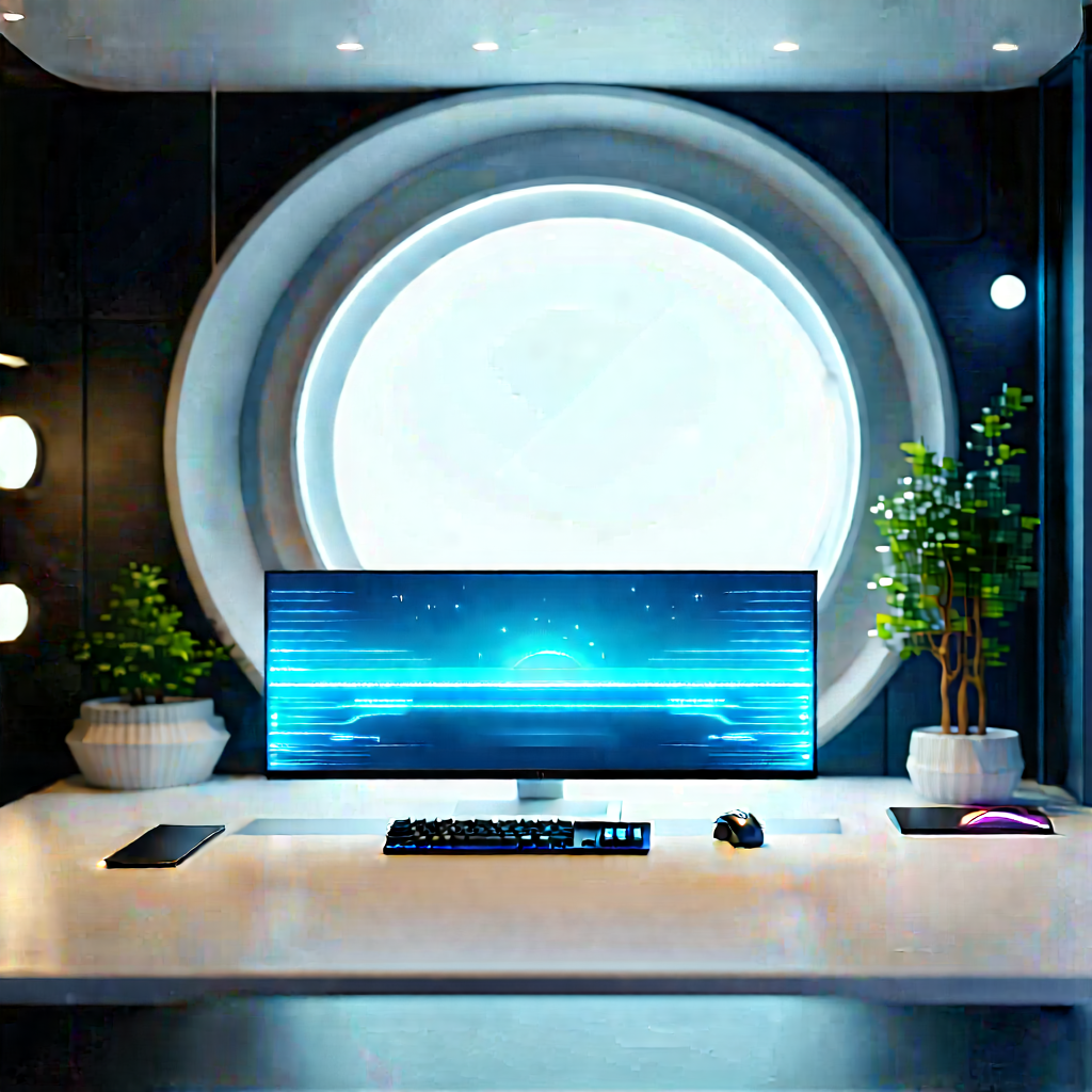 Futuristic Tech Startup Office With Large Computer