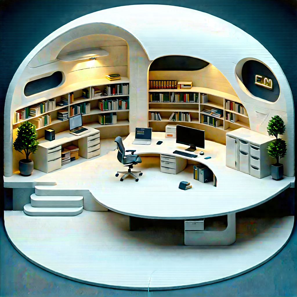(futuristic:1.34) Tech Startup Office With Large, Open,