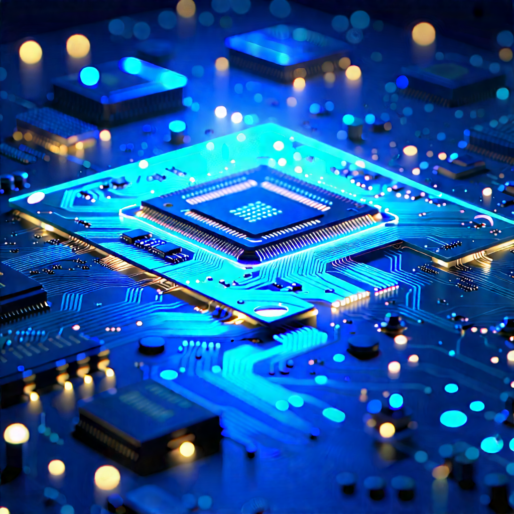 Circuit Board With Holographic Projection With Close-up Computer