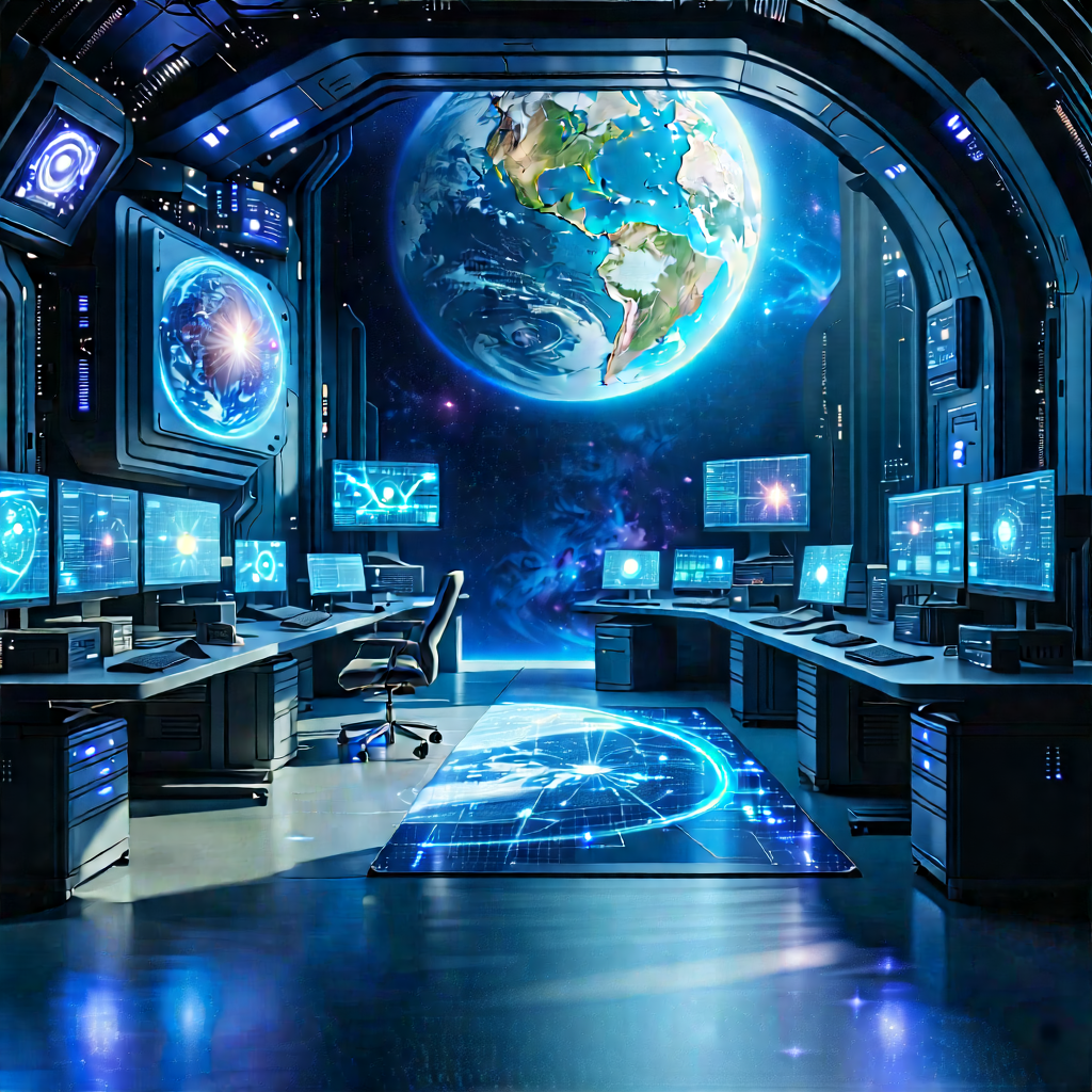 (futuristic:1.46) Digital Workspace With Futuristic Setting,