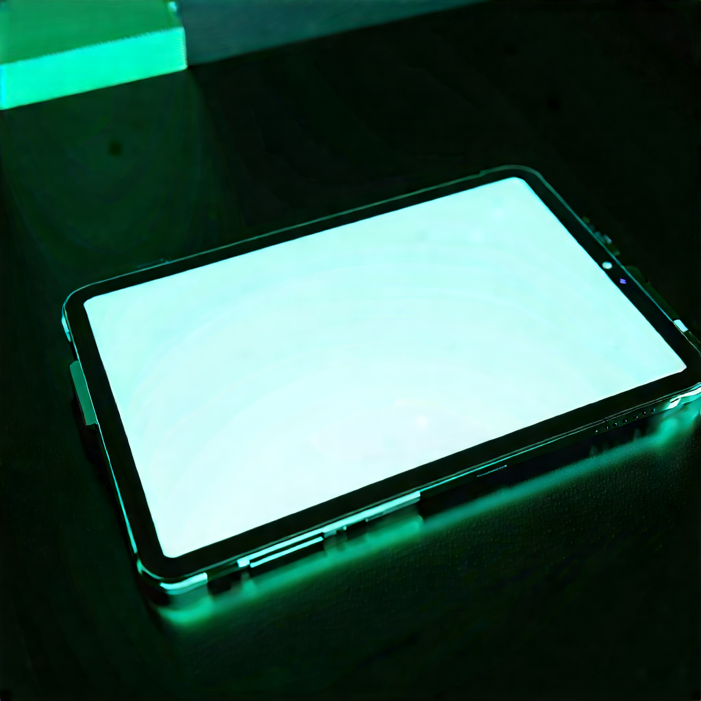 Tablet With Glowing Screen With Table Cell