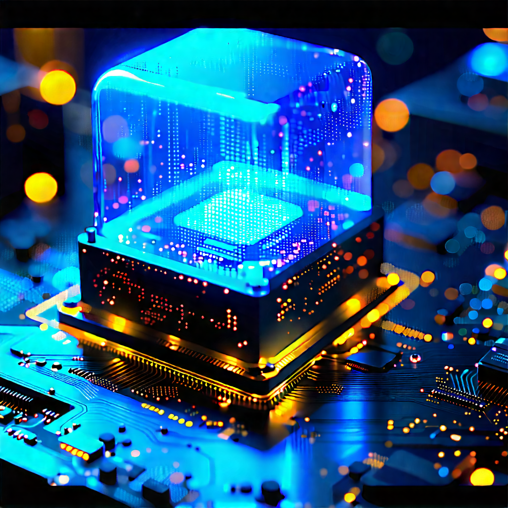 Quantum Computer With (digital:1.36) Particles With Blue Square