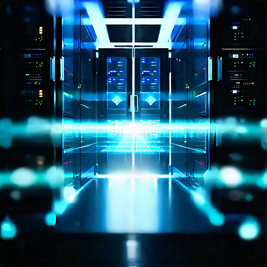 Server Rack With Holographic Projection With Image, There