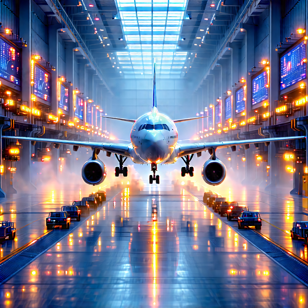 Aerospace Technology In Manufacturing Facility With Large Airplane