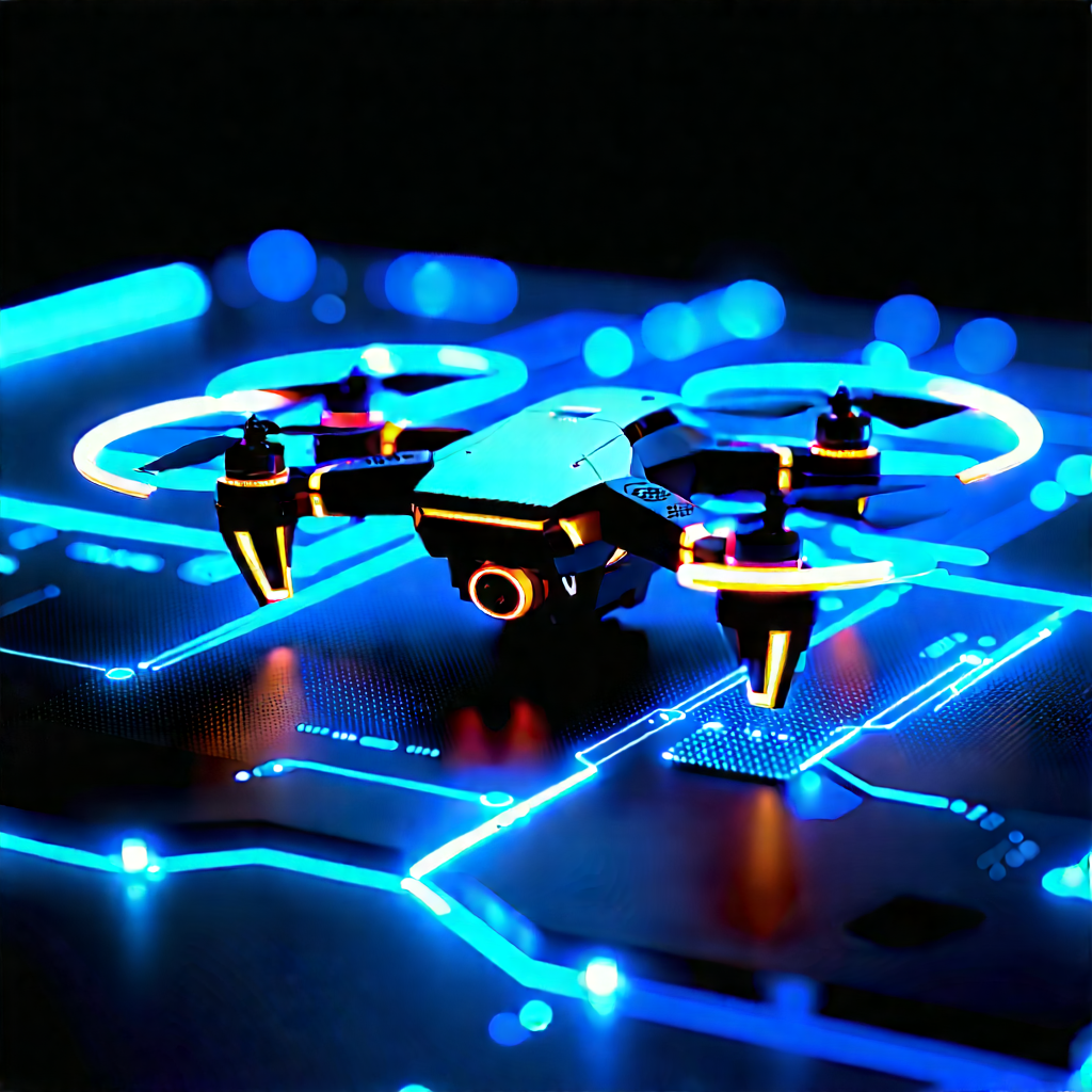 Drone With Glowing Screen With Small Drone