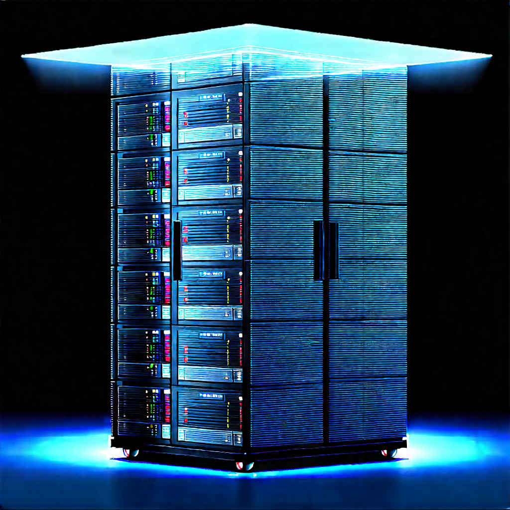 Server Rack With Holographic Projection With Large Blue