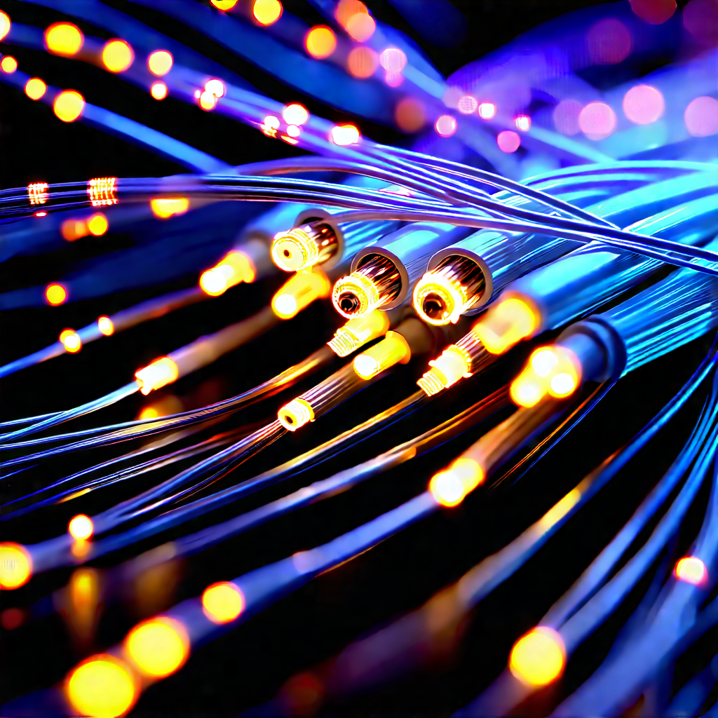 Close-up Of Fiber Optic Cables With Close-up Blue