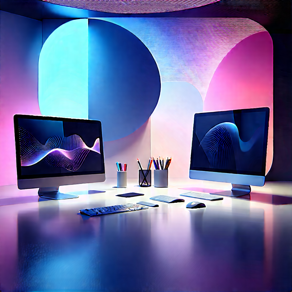 Futuristic Digital Workspace With Computer Desk