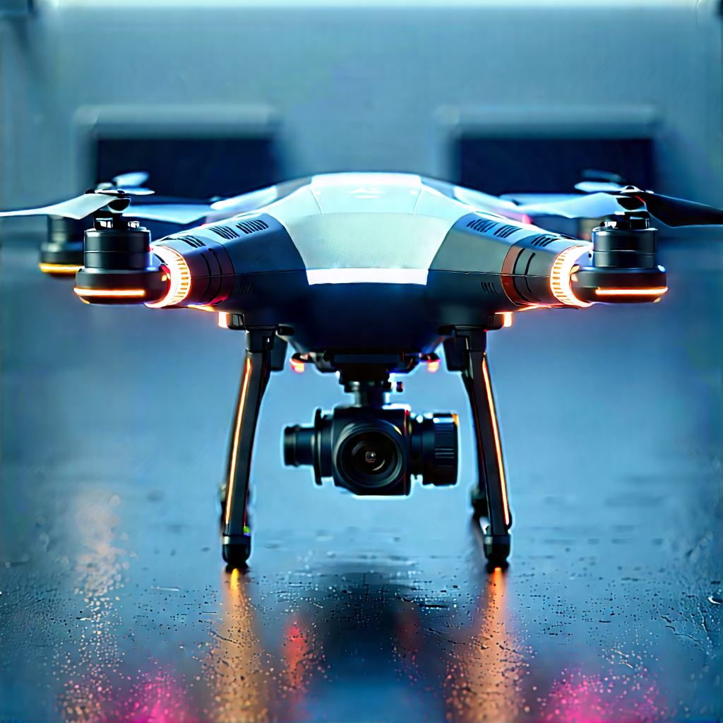 Drone With Glowing Screen With Small Drone