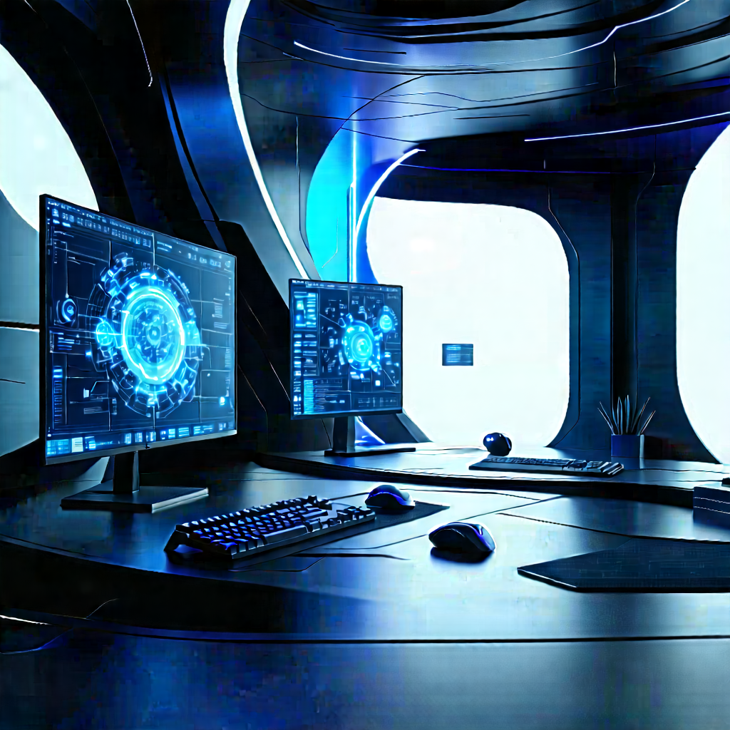 Futuristic Digital Workspace With Image, There