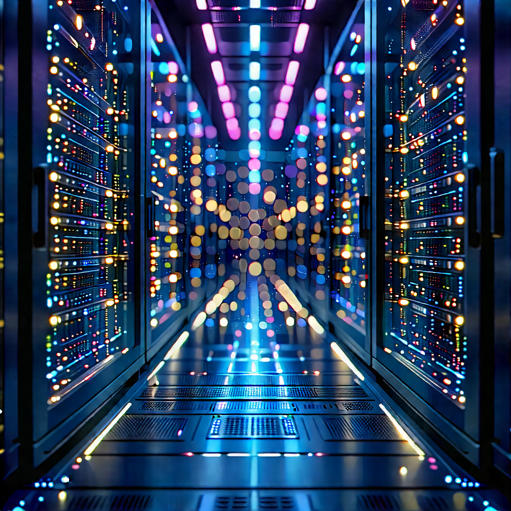 Server Rack With Digital Particles With Image, There
