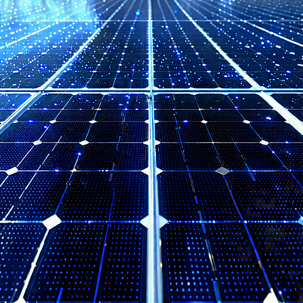 Solar Panel With Digital Particles With Blue Solar