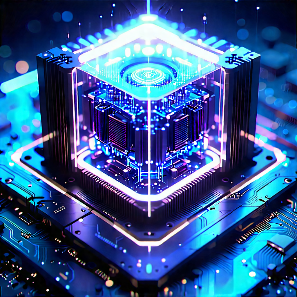 Quantum Computer With Neon Accents With Futuristic Computer