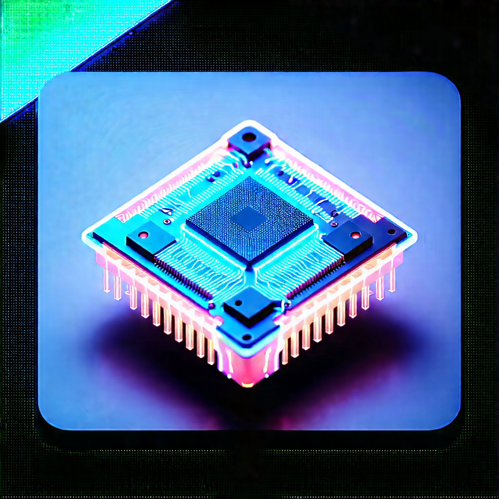 Microchip With Neon Accents With Small Electronic