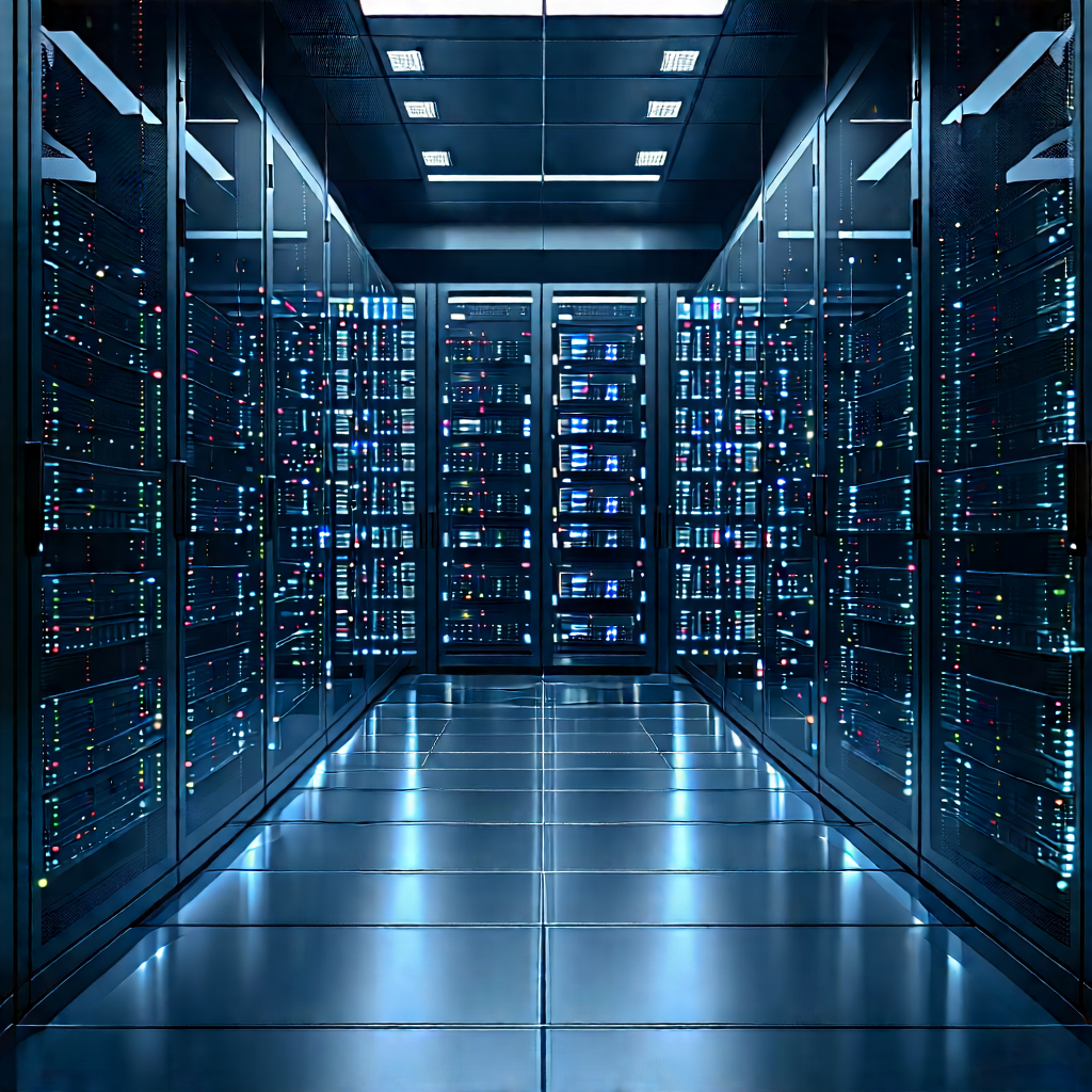 Server Rack With (digital:1.28) Particles With Large Room