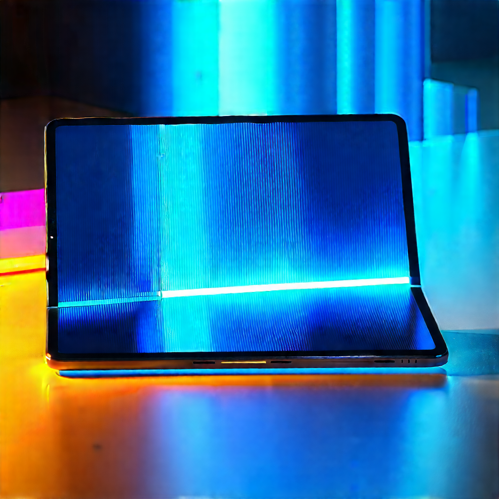 Tablet With Glowing Screen With Laptop Computer
