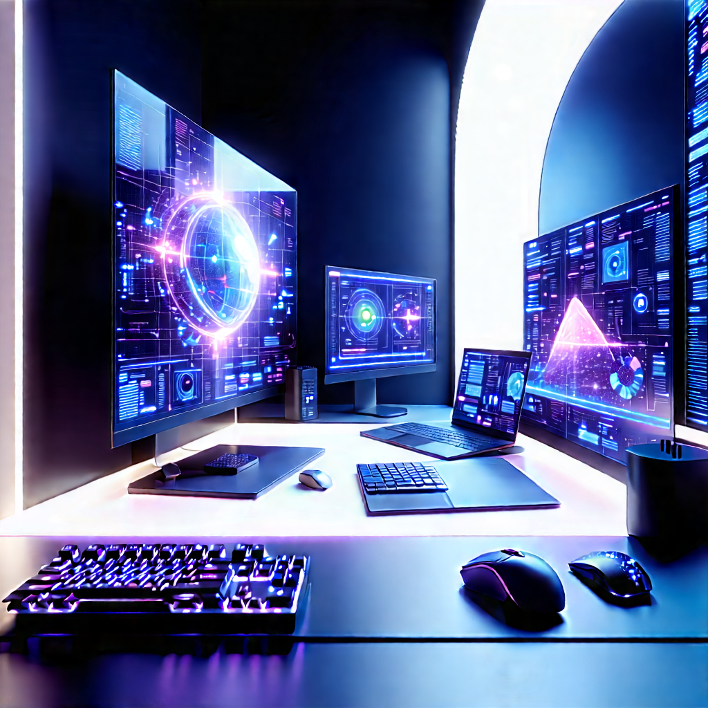 (futuristic:1.27) Digital Workspace With Image, There