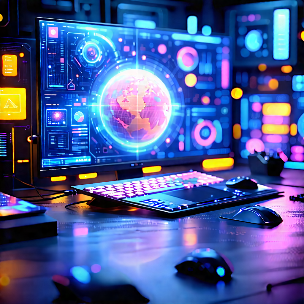 Futuristic Digital Workspace With Computer Monitor